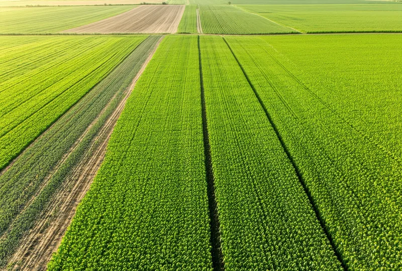 Agricultural drone flying over a green corn field during a crop scouting survey